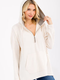 WOMEN'S LONG SLEEVE ZIP UP FRONT POCKET HOODED PULLOVER SWEATER