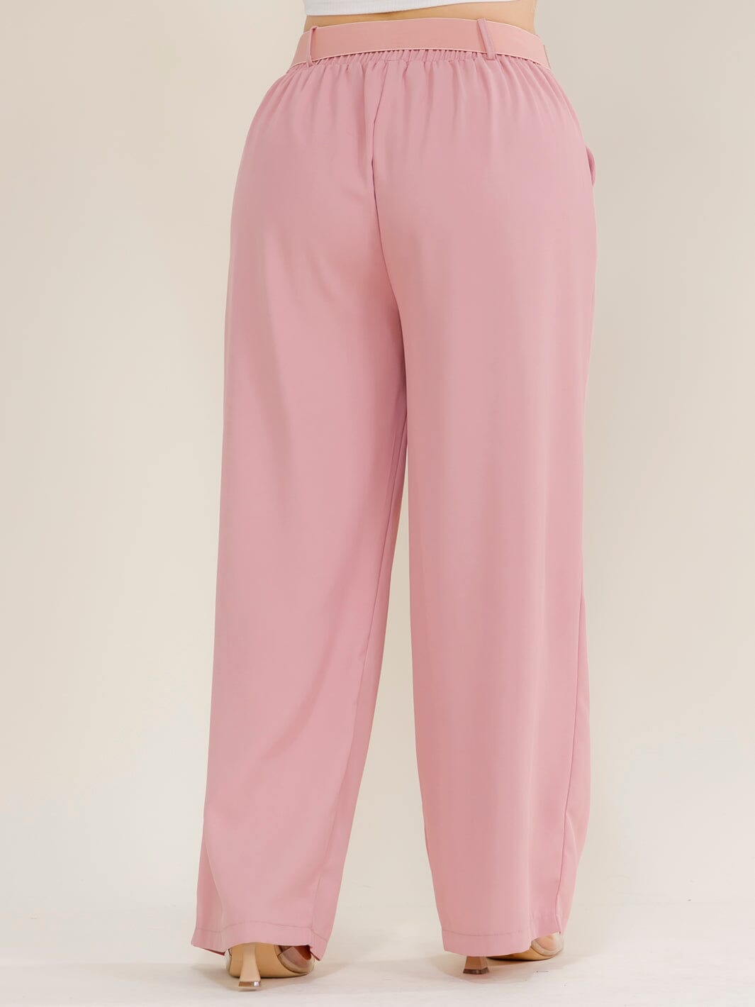 *******PLUS SIZE ELASTIC WAIST FRONT POCKETS BELTED WIDE LEG PANTS
