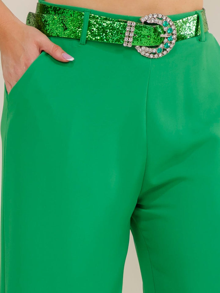 PLUS SIZE ELASTIC WAIST FRONT POCKETS BELTED WIDE LEG PANTS