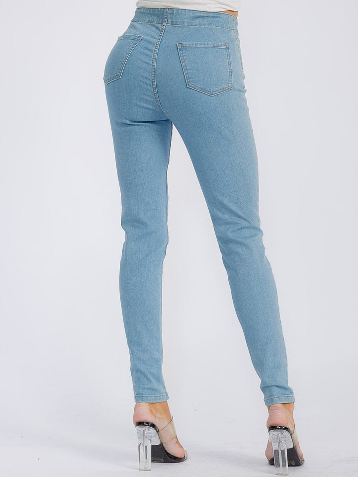 WOMEN'S LACE UP POCKETS DENIM SKINNY PANTS