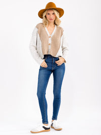 WOMEN'S LONG SLEEVE BUTTON UP COLORBLOCK SWEATER