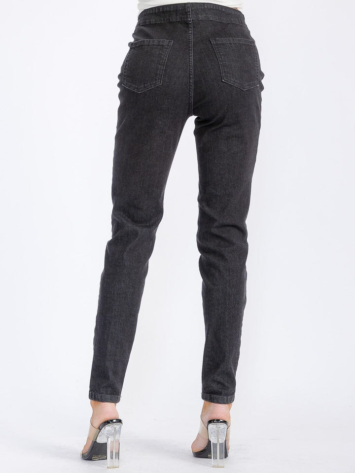 WOMEN'S LACE UP POCKETS DENIM SKINNY PANTS