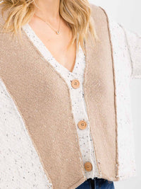 WOMEN'S LONG SLEEVE BUTTON UP COLORBLOCK SWEATER