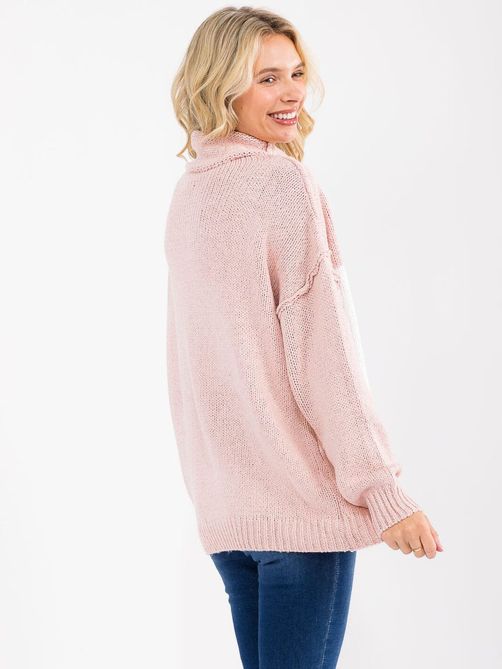 WOMEN'S LONG SLEEVE TURTLE NECK KNIT PULLOVER COLORBLOCK SWEATER