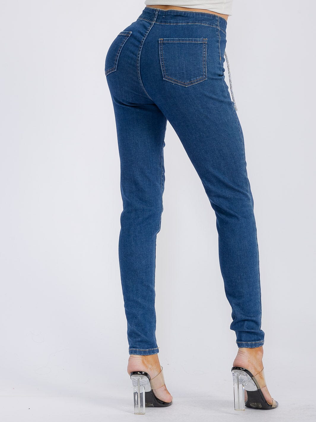 WOMEN'S LACE UP POCKETS DENIM SKINNY PANTS