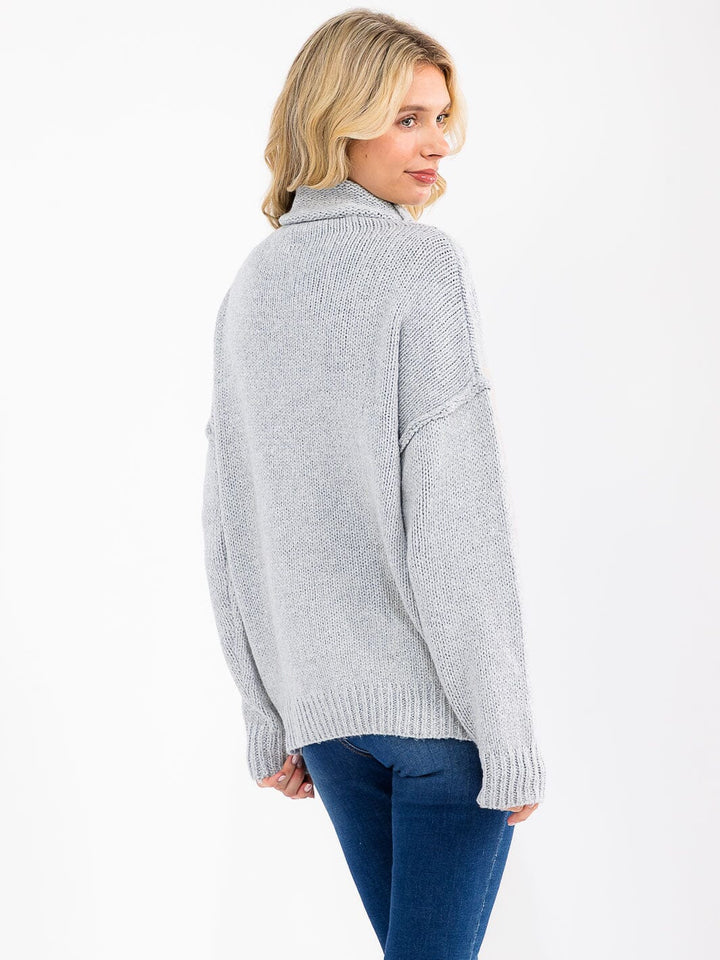 WOMEN'S LONG SLEEVE TURTLE NECK KNIT PULLOVER COLORBLOCK SWEATER