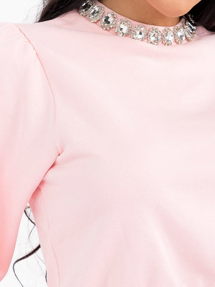 WOMEN'S LONG SLEEVE TOP & ELASTIC WAIST SHORTS STUDS DETAILED 2PC. SET