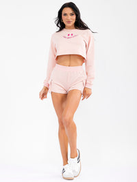WOMEN'S LONG SLEEVE TOP & ELASTIC WAIST SHORTS GRAPHIC 2PC. SET