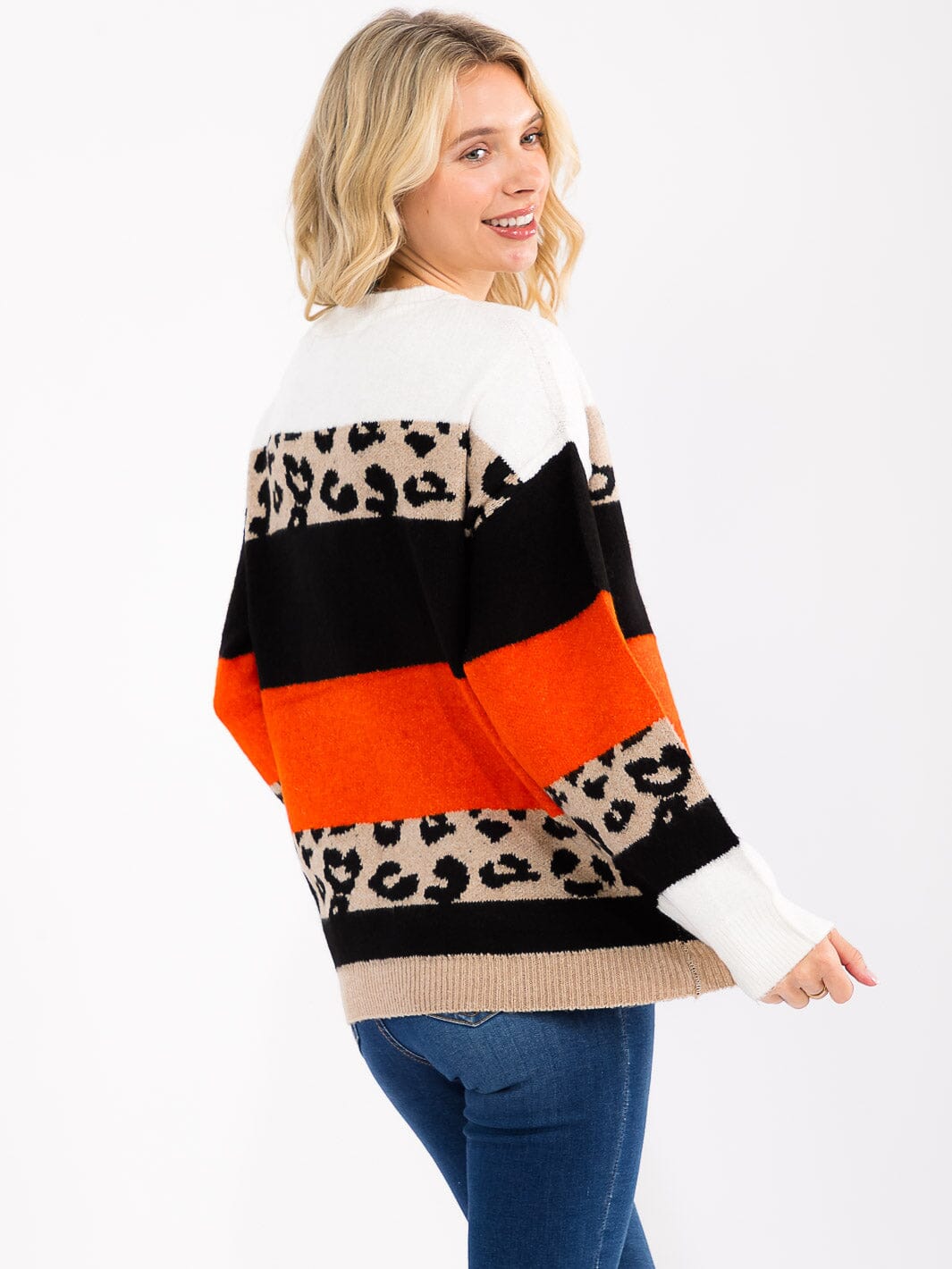 WOMEN'S LONG SLEEVE COLORBLOCK ANIMAL PRINT PULLOVER SWEATER