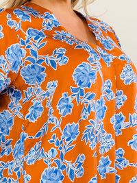 ENTRO PLUS SIZE SHORT SLEEVE V-NECK FLORAL PRINT HIGH-LOW BLOUSE