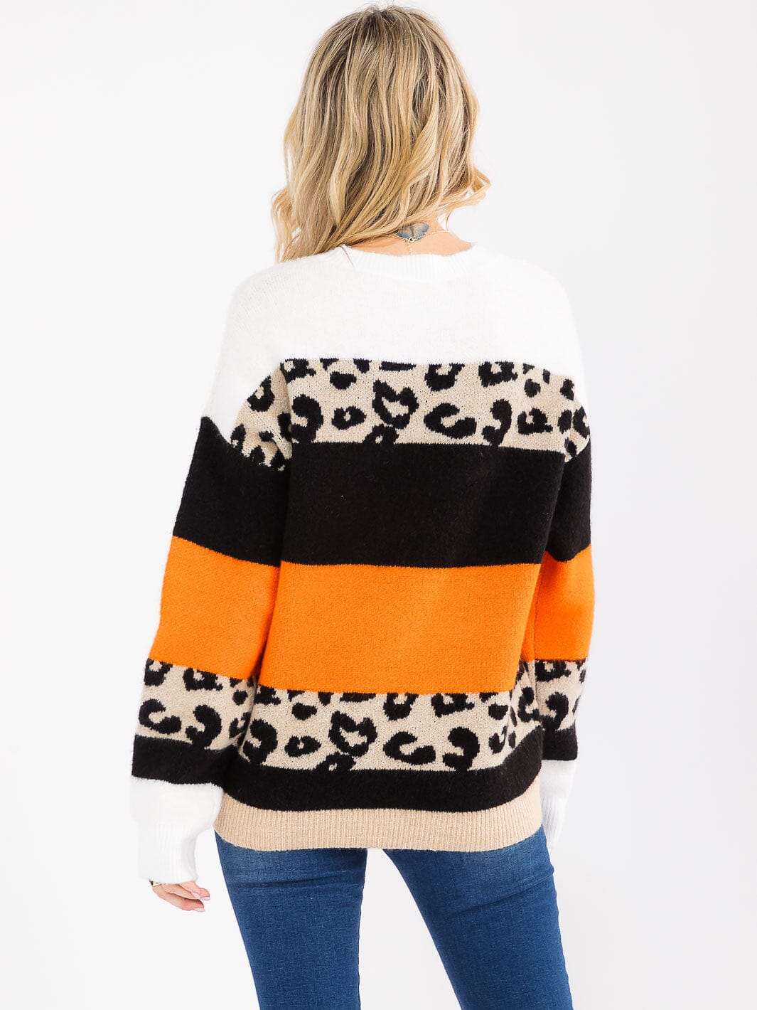 WOMEN'S LONG SLEEVE COLORBLOCK ANIMAL PRINT PULLOVER SWEATER