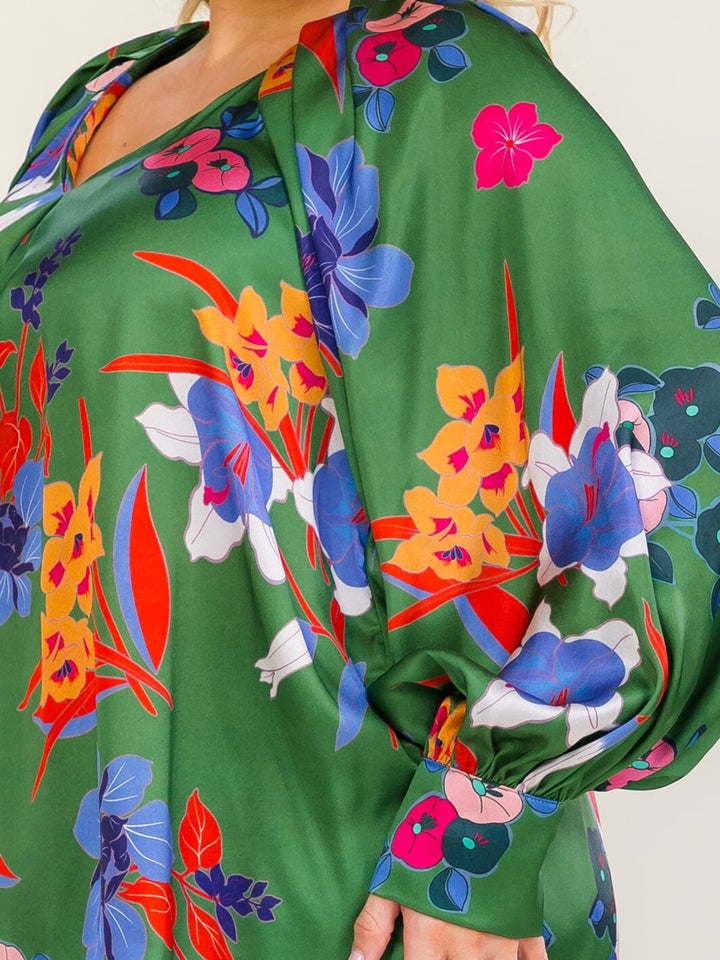 ENTRO PLUS SIZE LONG SLEEVE V-NECK FLORAL PRINT BLOUSE