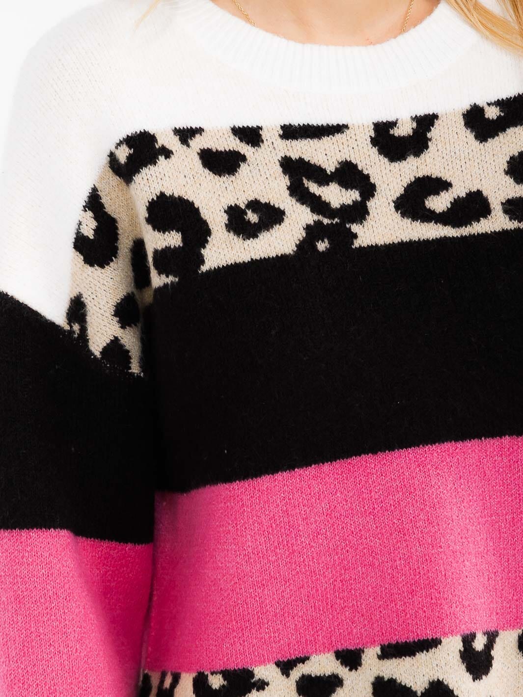 WOMEN'S LONG SLEEVE COLORBLOCK ANIMAL PRINT PULLOVER SWEATER