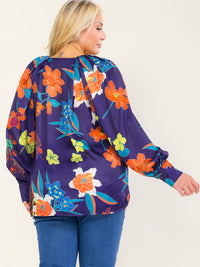 ENTRO PLUS SIZE LONG SLEEVE V-NECK FLORAL PRINT BLOUSE