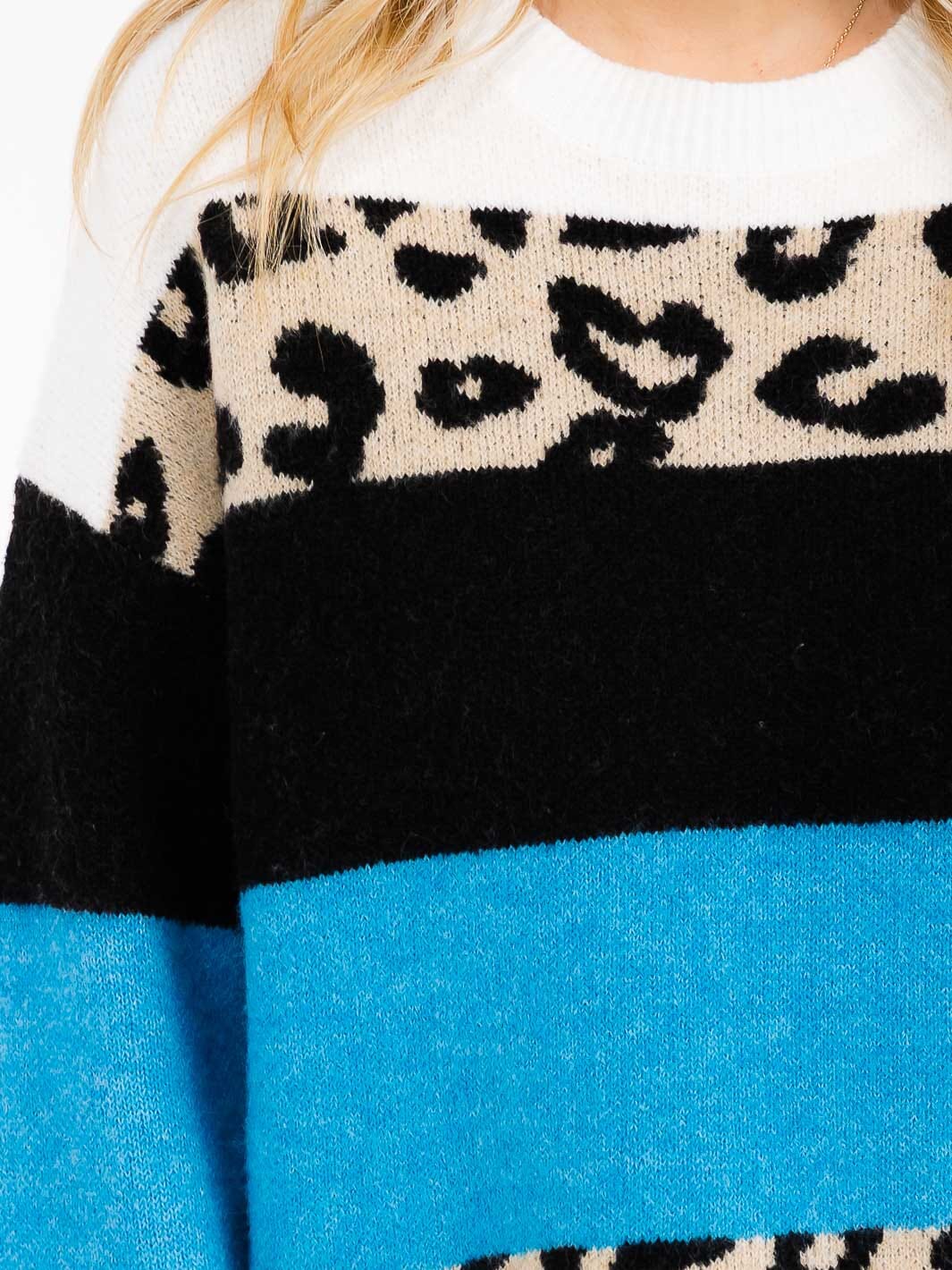 WOMEN'S LONG SLEEVE COLORBLOCK ANIMAL PRINT PULLOVER SWEATER