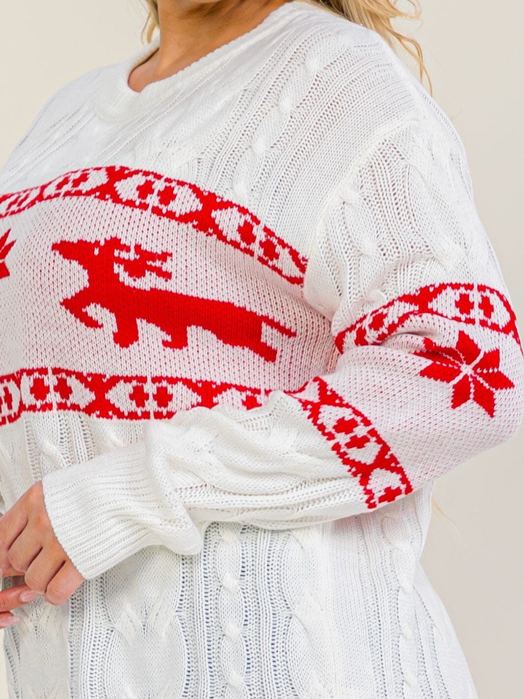 PLUS SIZE LONG SLEEVE KNIT HOLIDAY COLORBLOCK PULLOVER SWEATER
