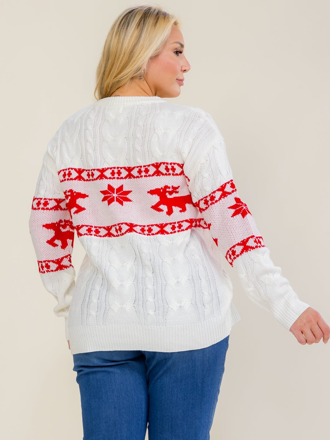 PLUS SIZE LONG SLEEVE KNIT HOLIDAY COLORBLOCK PULLOVER SWEATER