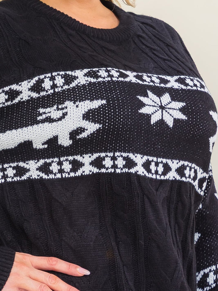 PLUS SIZE LONG SLEEVE KNIT HOLIDAY COLORBLOCK PULLOVER SWEATER