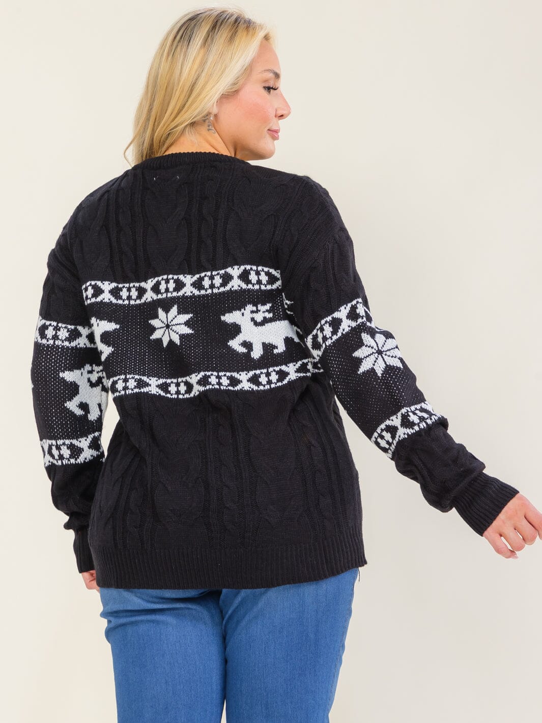 PLUS SIZE LONG SLEEVE KNIT HOLIDAY COLORBLOCK PULLOVER SWEATER