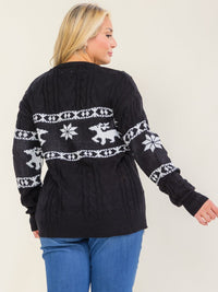 PLUS SIZE LONG SLEEVE KNIT HOLIDAY COLORBLOCK PULLOVER SWEATER