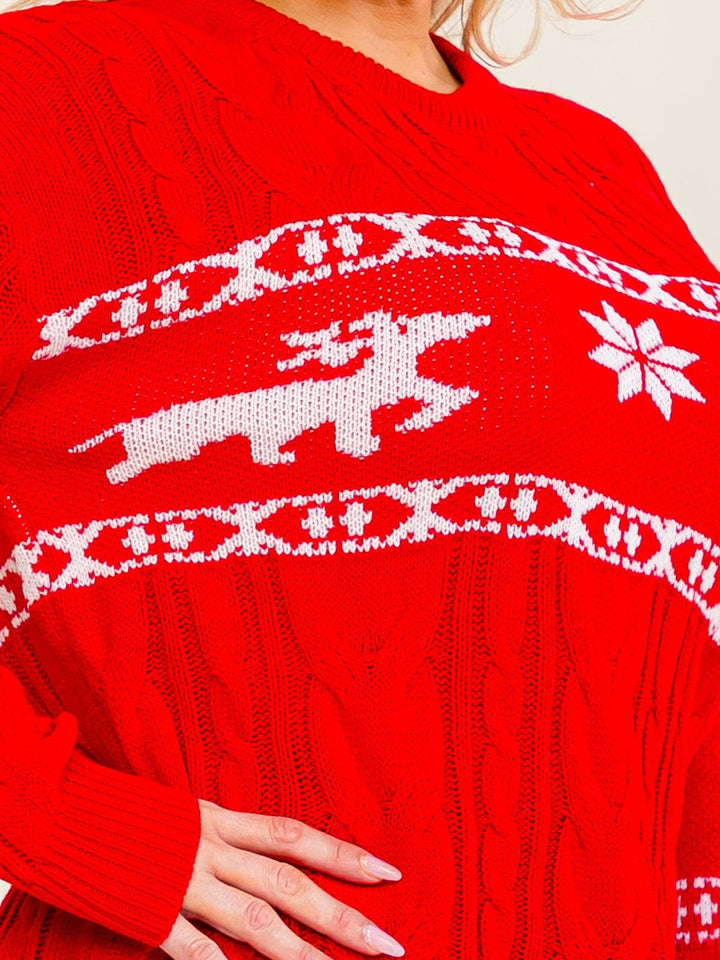 PLUS SIZE LONG SLEEVE KNIT HOLIDAY COLORBLOCK PULLOVER SWEATER