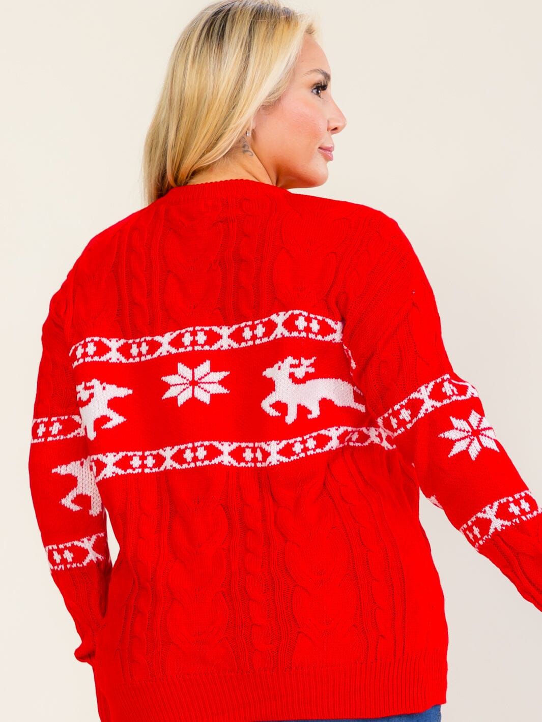 PLUS SIZE LONG SLEEVE KNIT HOLIDAY COLORBLOCK PULLOVER SWEATER