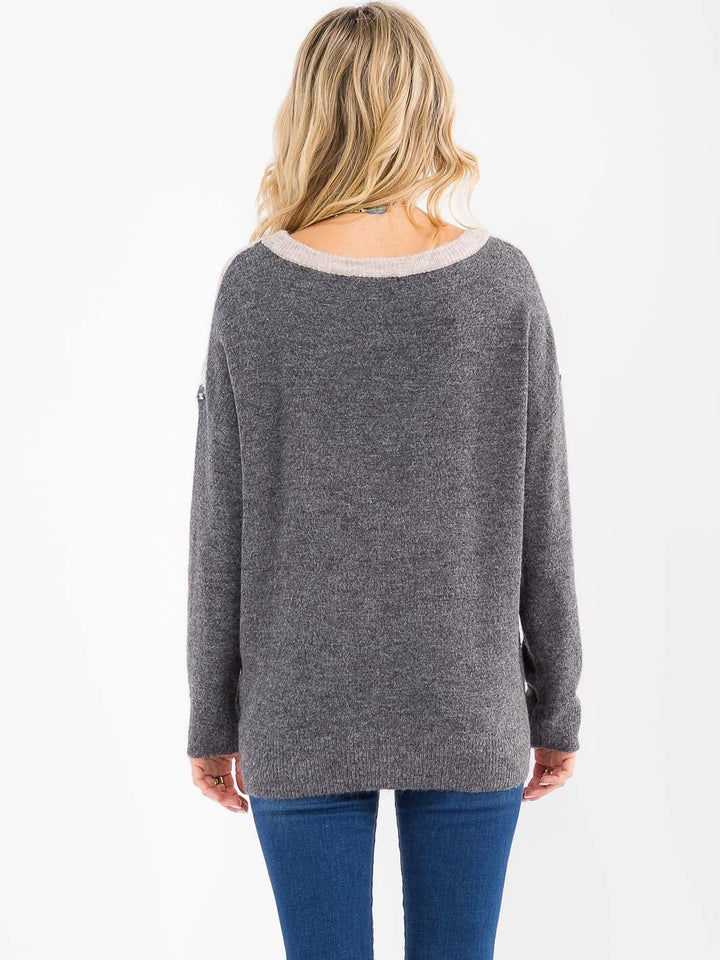 WOMEN'S LONG SLEEVE CHEVRON ANIMAL PRINT PULLOVER SWEATER