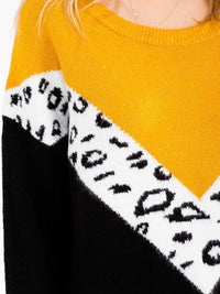 WOMEN'S LONG SLEEVE CHEVRON ANIMAL PRINT PULLOVER SWEATER