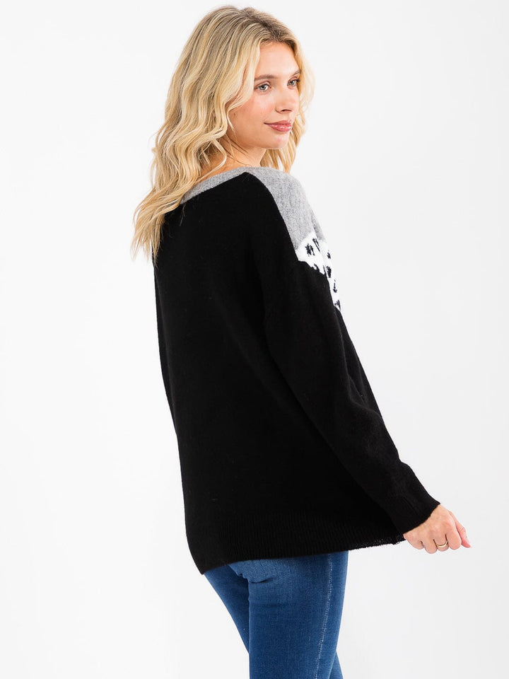 WOMEN'S LONG SLEEVE CHEVRON ANIMAL PRINT PULLOVER SWEATER