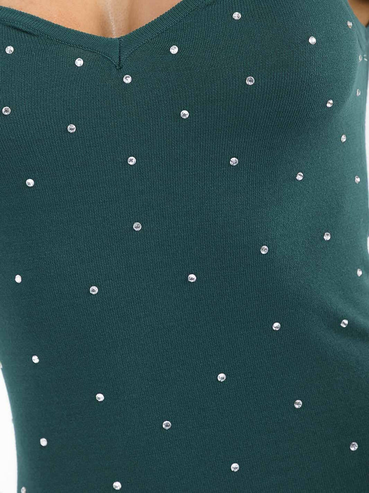 WOMEN'S SLEEVELESS V-NECK BODYCON STUDS MINI DRESS