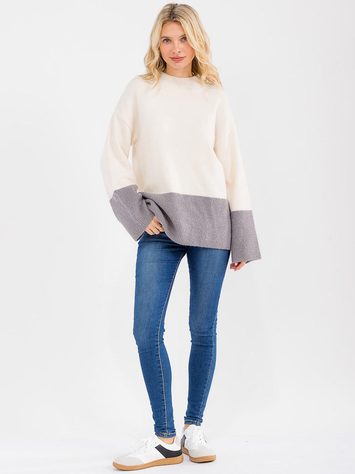 WOMEN'S LONG SLEEVE COLORBLOCK PULLOVER SWEATER