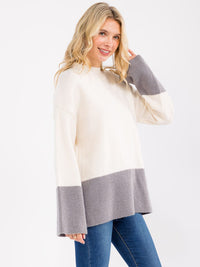 WOMEN'S LONG SLEEVE COLORBLOCK PULLOVER SWEATER
