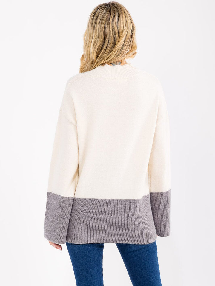 WOMEN'S LONG SLEEVE COLORBLOCK PULLOVER SWEATER