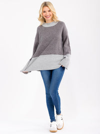 WOMEN'S LONG SLEEVE COLORBLOCK PULLOVER SWEATER