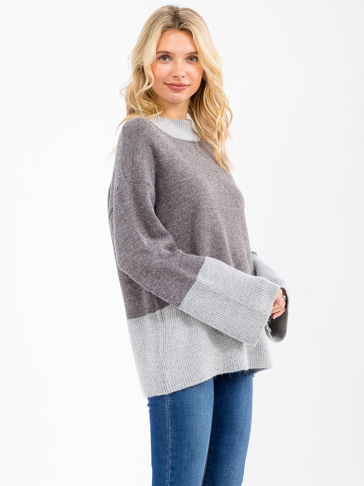WOMEN'S LONG SLEEVE COLORBLOCK PULLOVER SWEATER