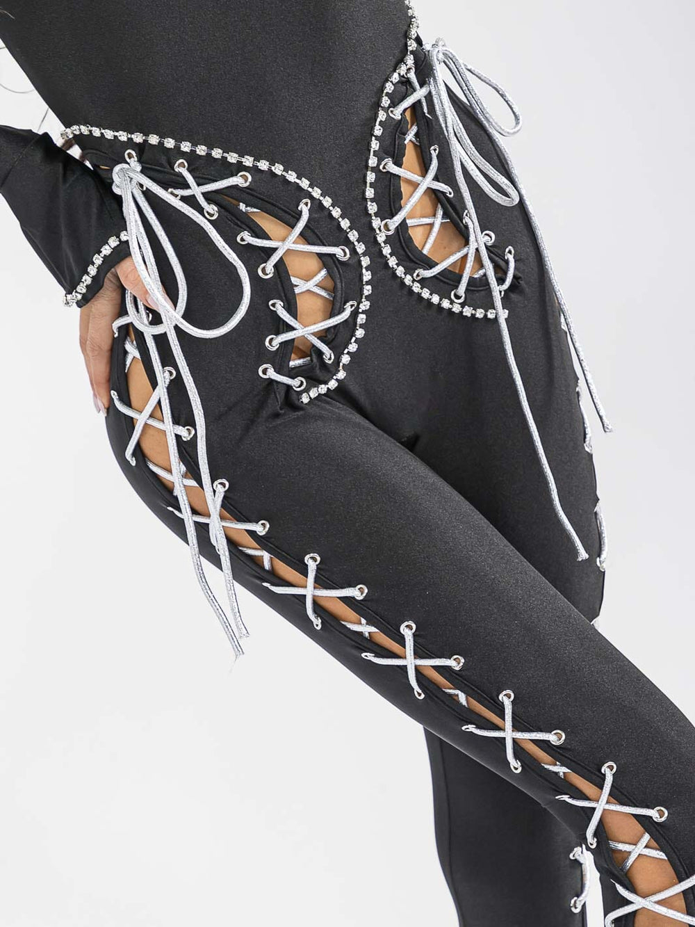 WOMEN'S LONG SLEEVE LACE UP JUMPSUIT