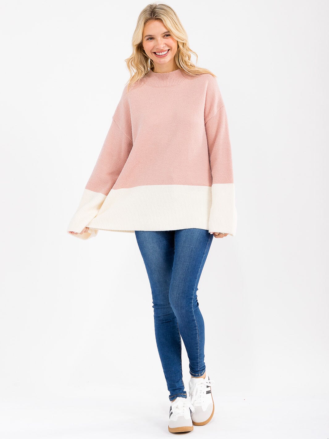 WOMEN'S LONG SLEEVE COLORBLOCK PULLOVER SWEATER