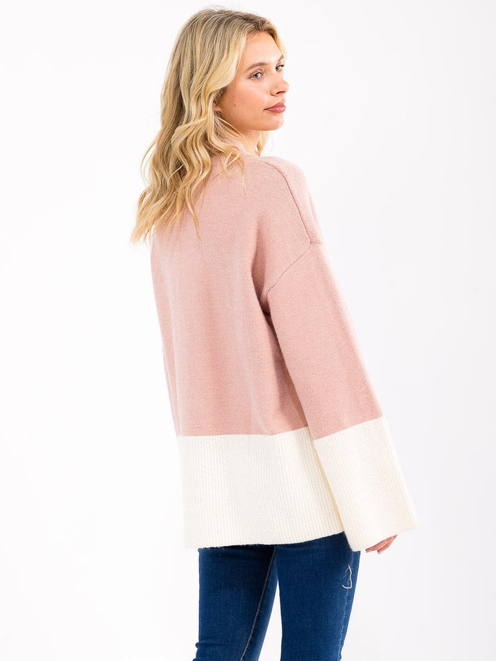WOMEN'S LONG SLEEVE COLORBLOCK PULLOVER SWEATER