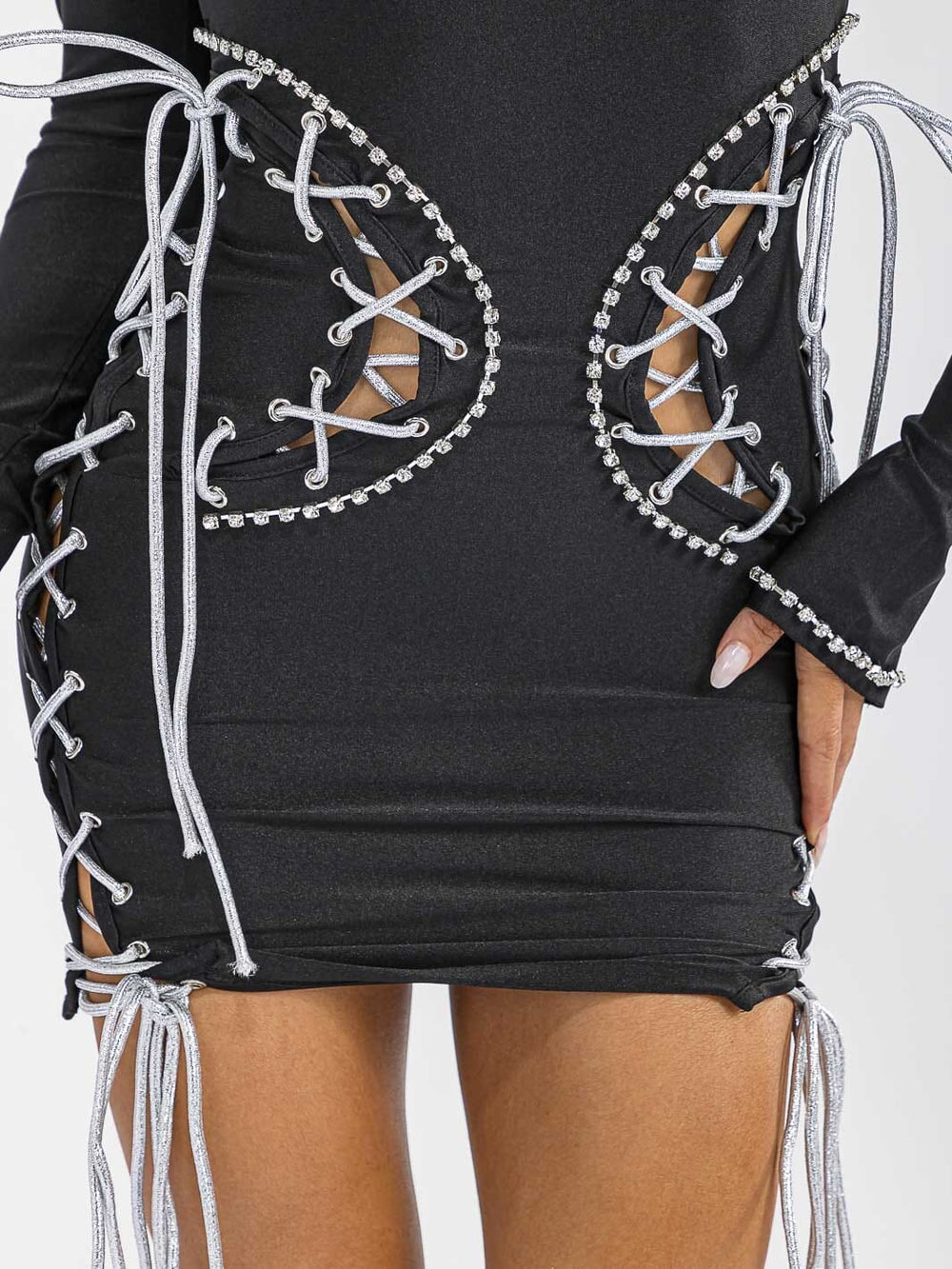 WOMEN'S LONG SLEEVE LACE UP BODYCON MINI DRESS