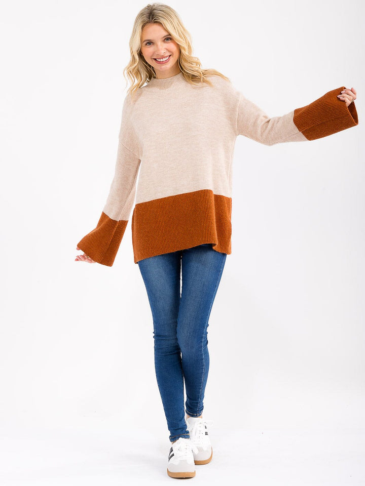 WOMEN'S LONG SLEEVE COLORBLOCK PULLOVER SWEATER