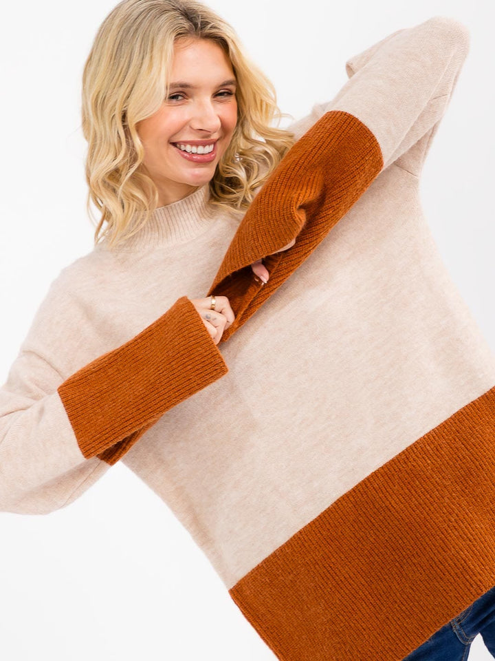 WOMEN'S LONG SLEEVE COLORBLOCK PULLOVER SWEATER