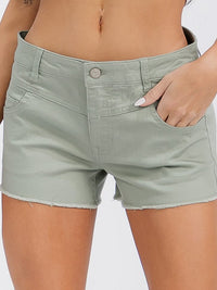 WOMEN'S BUTTON CLOSURE POCKETS DENIM MINI SHORTS