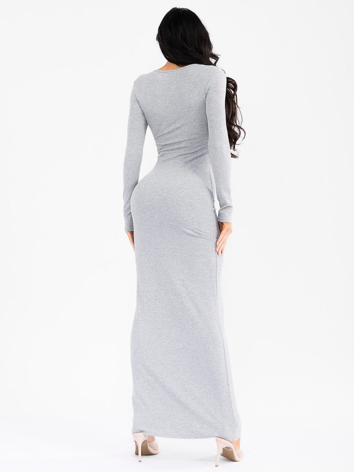 WOMEN'S LONG SLEEVE RIBBED BODYCON MAXI DRESS