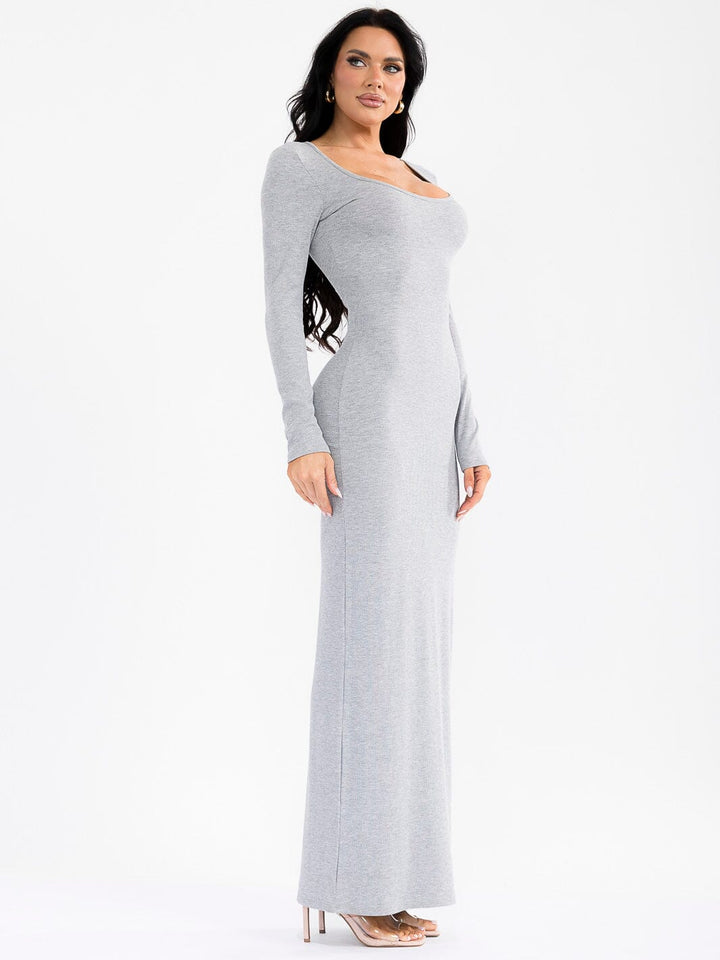 WOMEN'S LONG SLEEVE RIBBED BODYCON MAXI DRESS