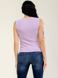 WOMEN'S SLEEVELESS RHINESTONES DETAILED RIBBED TANK TOP