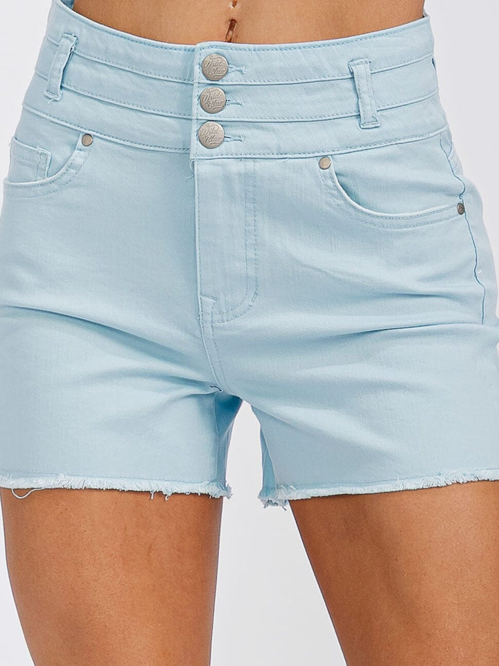 WOMEN'S BUTTON CLOSURE POCKETS DENIM MINI SHORTS