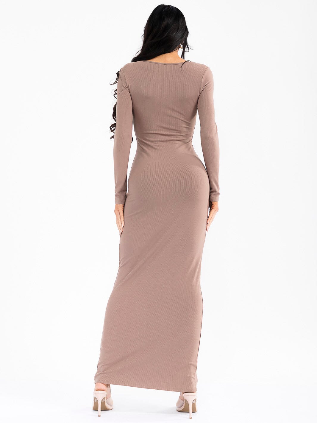 WOMEN'S LONG SLEEVE RIBBED BODYCON MAXI DRESS