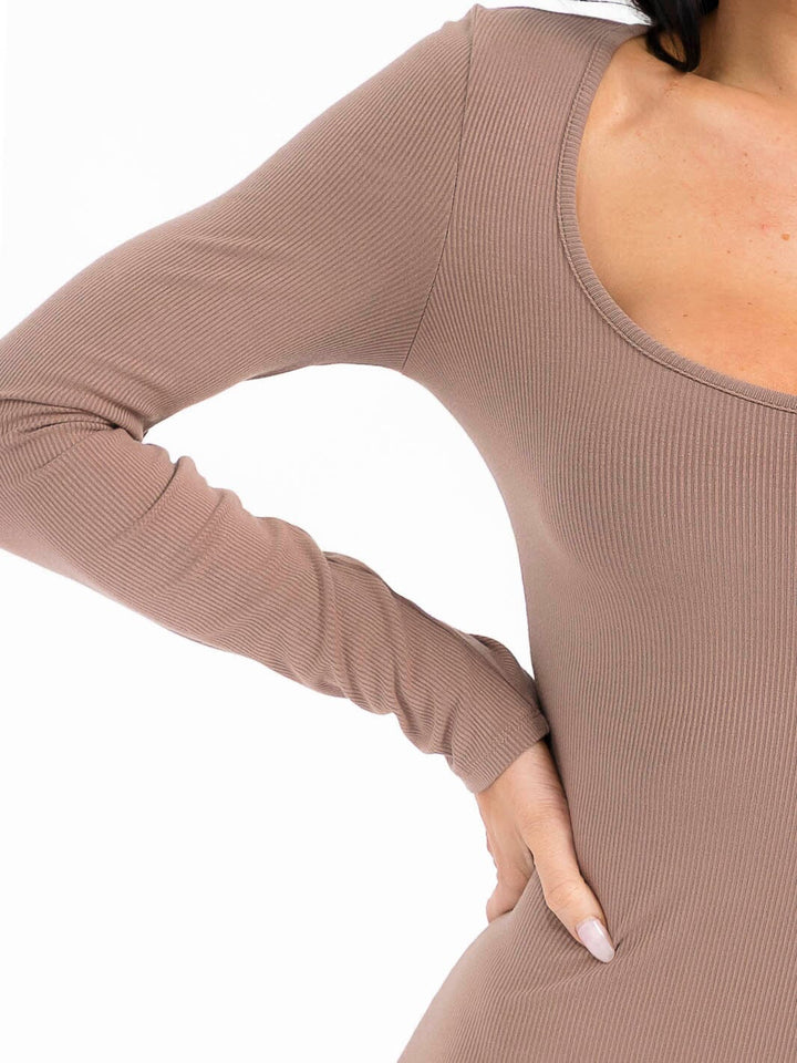 WOMEN'S LONG SLEEVE RIBBED BODYCON MAXI DRESS