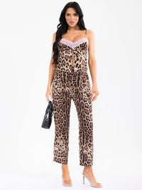 WOMEN'S SLEEVELESS V-NECK LACE ANIMAL PRINT TOP