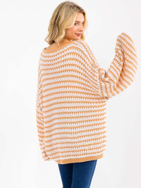 WOMEN'S LONG SLEEVE V-NECK COLORBLOCK OVERSIZED PULLOVER SWEATER